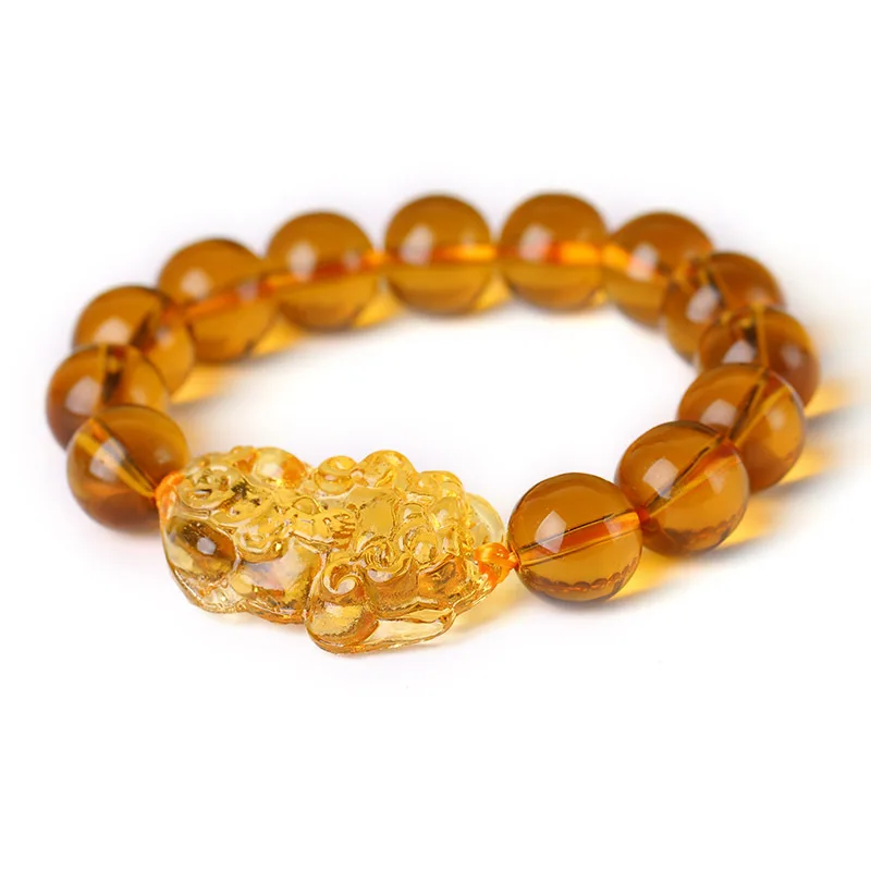 

2018 New Arrival Wholesale Price Feng Shui Yellow Crystal Pi Xiu Bracelet For Wealth 14mm Pi Yao Bracelet Yellow Beads