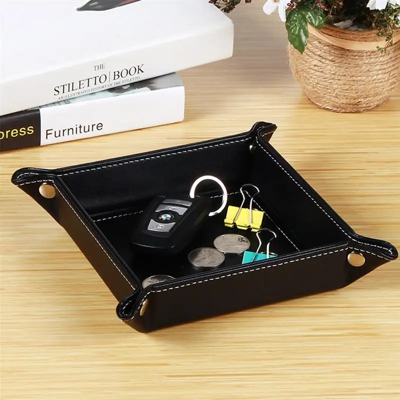 Jewelry Catchall Key Phone Coin Box PU Leather Valet Tray Bedside