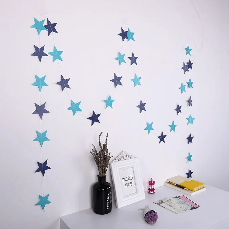

4m Long Wall Hanging Paper Star Garlands Birthday String Chain Wedding Party Banner Handmade Children Room Home Decor Banner