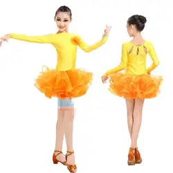 Желтое/красное платье для латинских танцев для девочек, детская одежда для бальных танцев, Одежда для танцев сальсы, вечерние Одежда для