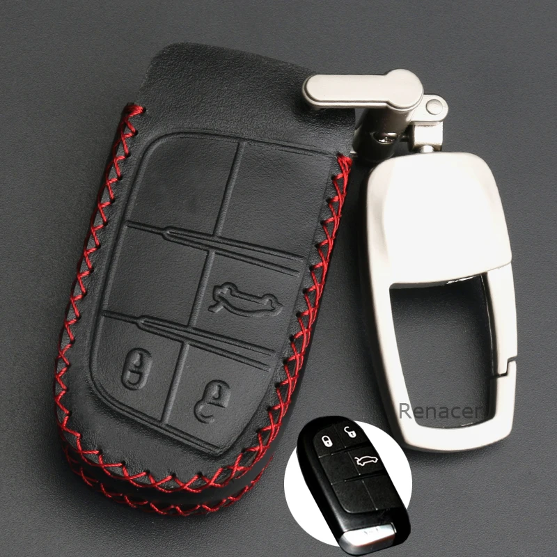 

2018 new car key cover case holder ring chain 2/3 buttons leather For JEEP Grand Cherokee Renegade Chrysler 300C