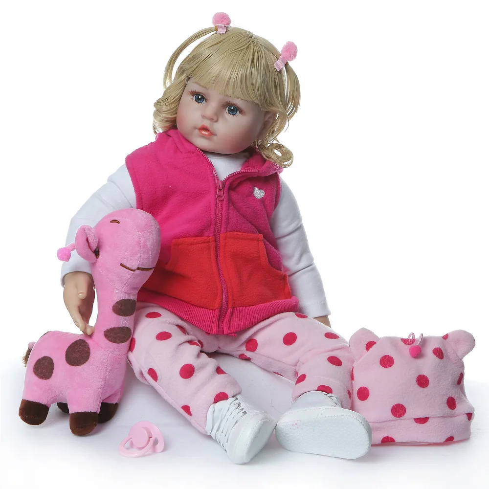 

Nicery 23-24inch 58-60cm Bebe Reborn Doll Soft Silicone Boy Girl Toy Reborn Baby Doll Gift for Children Blond Curls Pink Giraffe