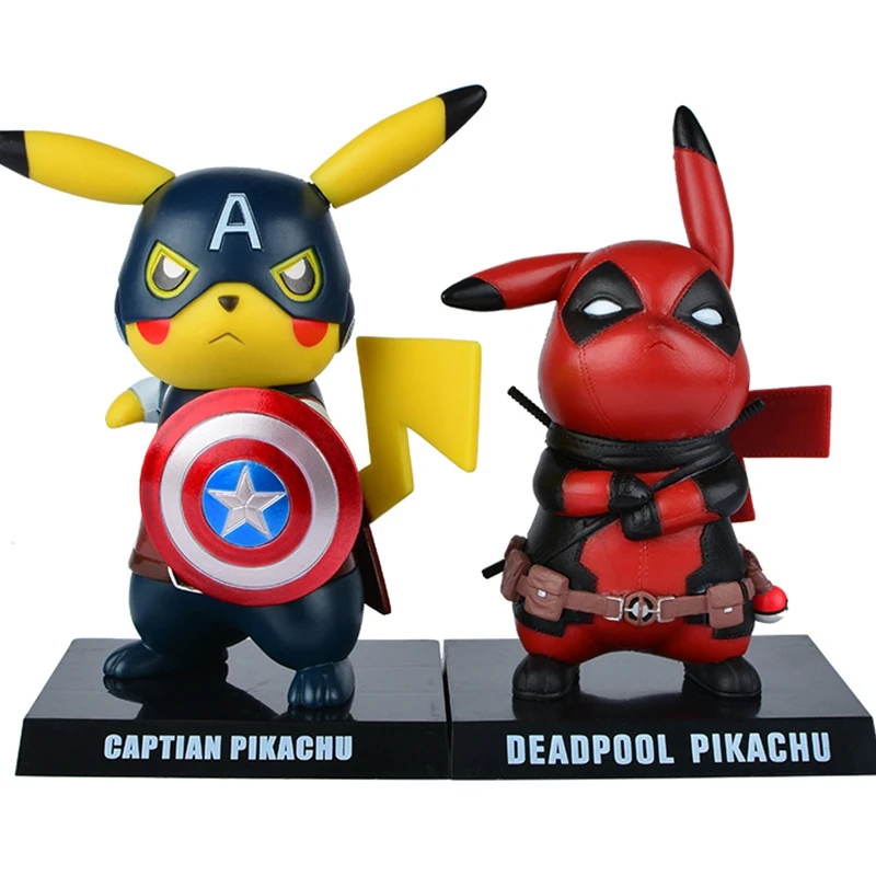 

12cm Pikachu Cosplay Deadpool Captain America Mini PVC Figure Collectible Model Toy