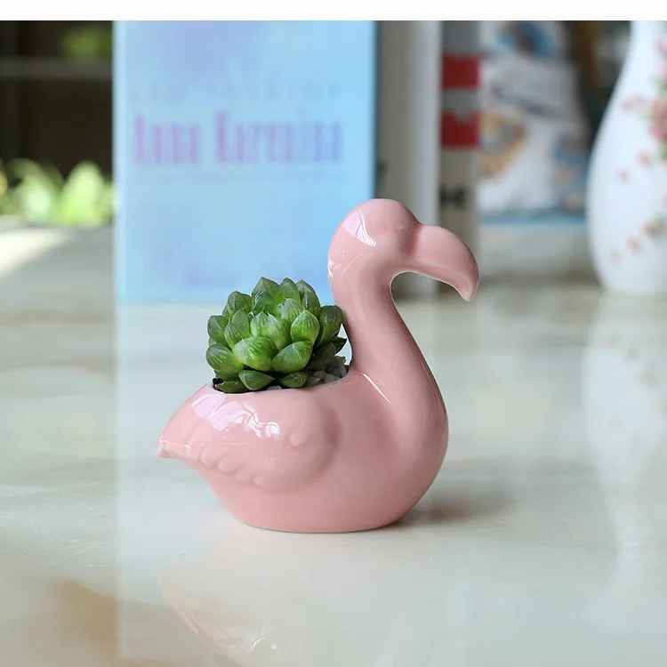Розовый фламинго ваза цветочный горшок креативный мясистый цветочный горшок Настольный керамический Фламинго ремесла игрушечная Статуэтка Свадебный подарок на день рождения