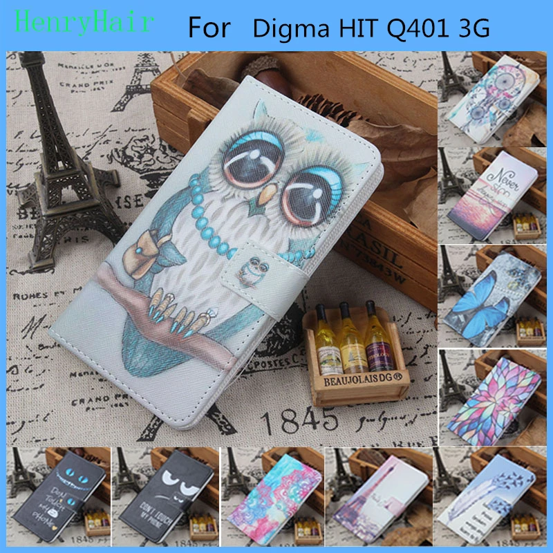 

Fashion 11 Colors Cartoon Painting PU Leather Magnetic clasp Wallet Cover For Digma HIT Q401 3G Case
