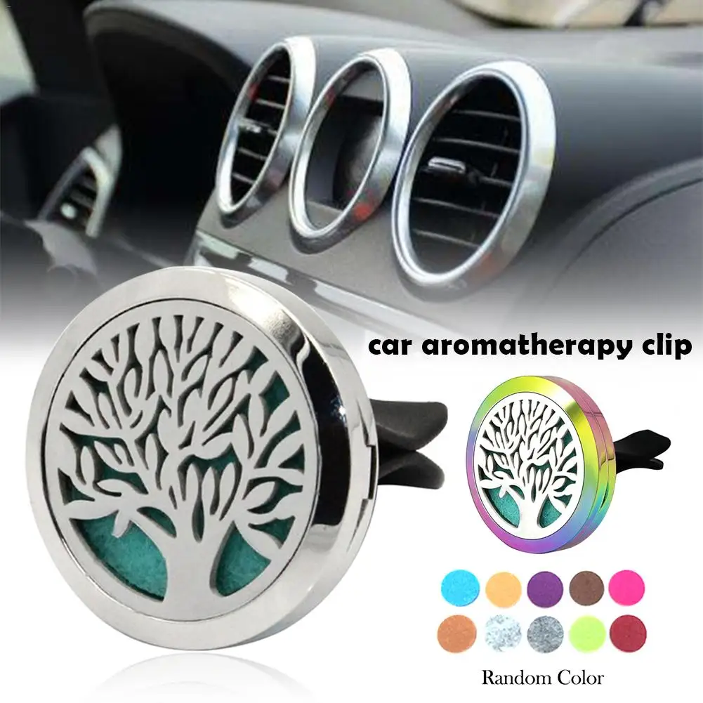 

Car Aromatherapy Essential Oil Diffuser Stainless Steel with Ventilation Clip Life Tree Hollow Aromatherapy Box Car Fragrance
