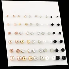 OATHYAN 30 пар/компл. классический Для женщин круглый металлический шар Серьги с жемчугом для Для женщин и девочек Подарки Хрустальные серьги-гвоздики, наборы микс ювелирные изделия