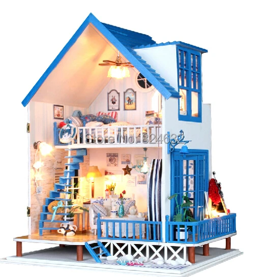 

New arrival DIY Model Romantic Aegean sea hut/ Assemble Villa Doll Home/ Wooden Miniature DIY Dollhouse girlfriend gift