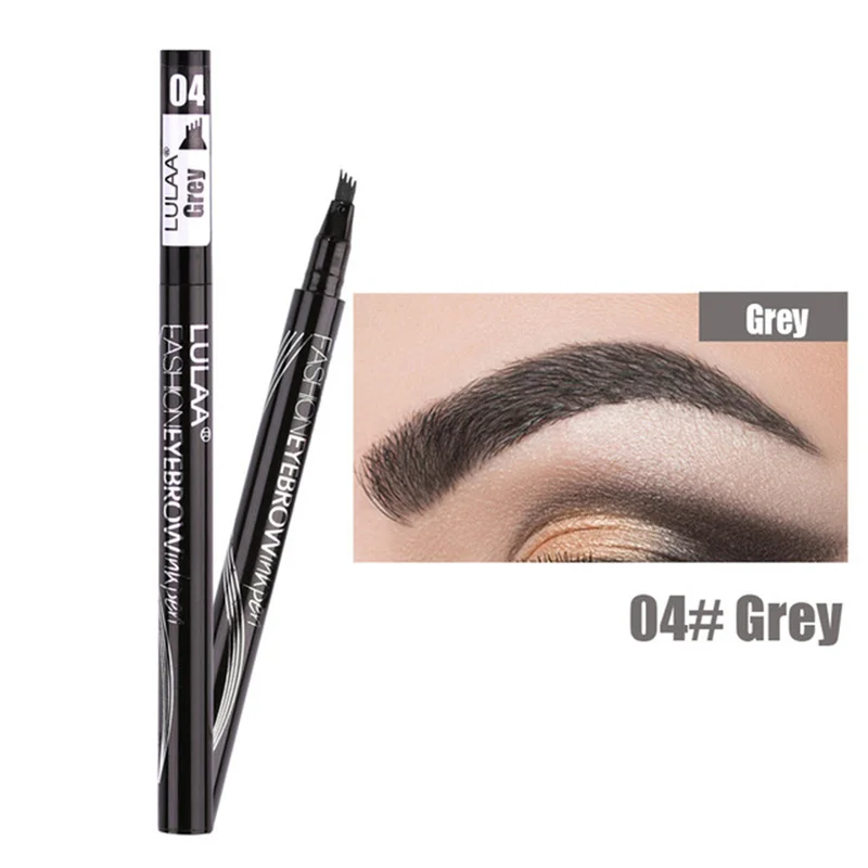 New Eyebrow Pencil Waterproof Fork Tip Eyebrow Tattoo Pen 4 Head Fine Sketch Liquid Eyebrow Enhancer Dye Tint Pen 2019 TSLM1