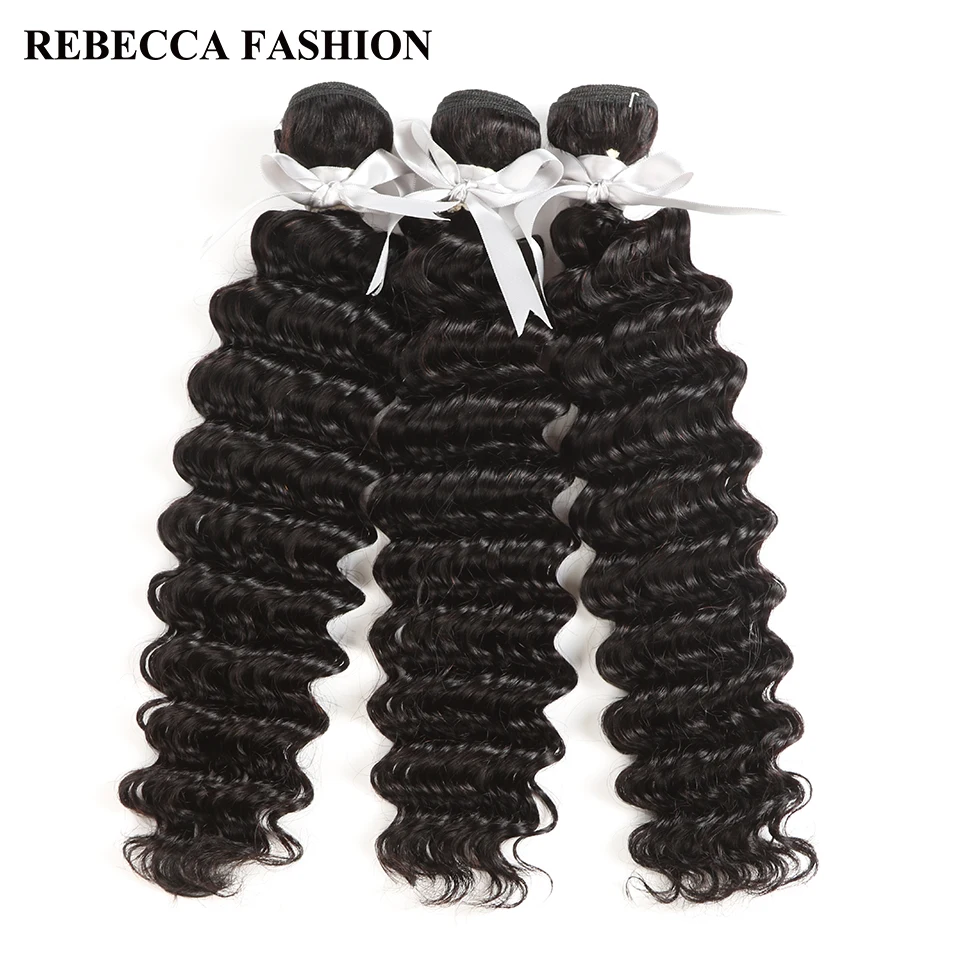 

Rebecca Peruvian Deep Wave Bundles Deal 1/3/4 Bundles 10-30 Inch 100% Remy Human Hair Extensions Peruvian Hair Bundles
