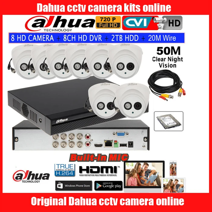  DAHUA 720 P seguridad IR cámara incorporada Mic HAC-HDW1100E-A Domo CVI Cámara 8CH HCVR5108HS-S3 CV