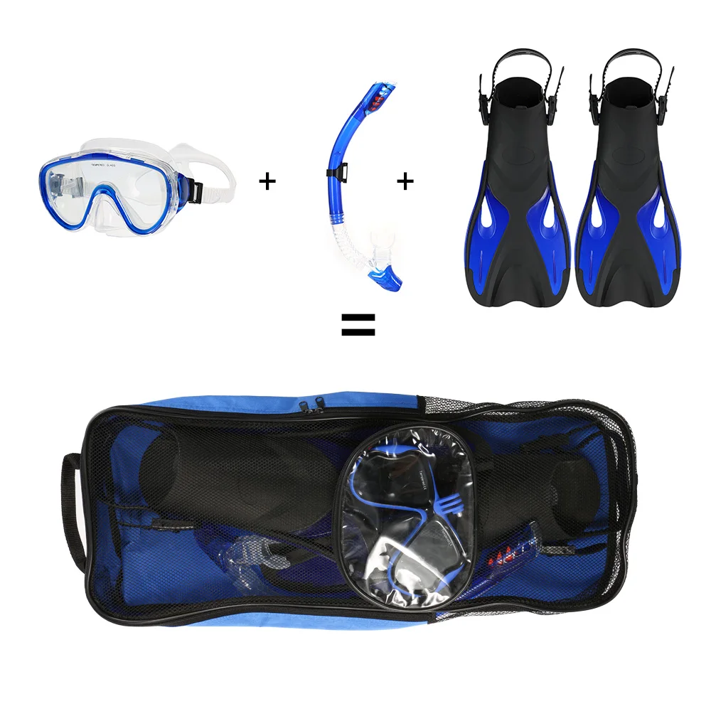 

Snorkeling Goggles Combo Set Anti-fog Goggles Mask Snorkel Tube Fins with Gear Bag for Men Women Swimming Scuba Diving Travel