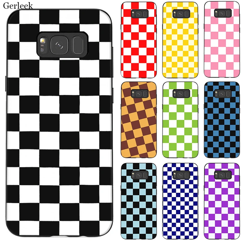 

Silicone Phone Case For Samsung S6 S7 Edge S8 S9 S10 Plus Note 8 9 M10 M20 M30 M40 Cover Checkerboard Plaid Checked Checkered