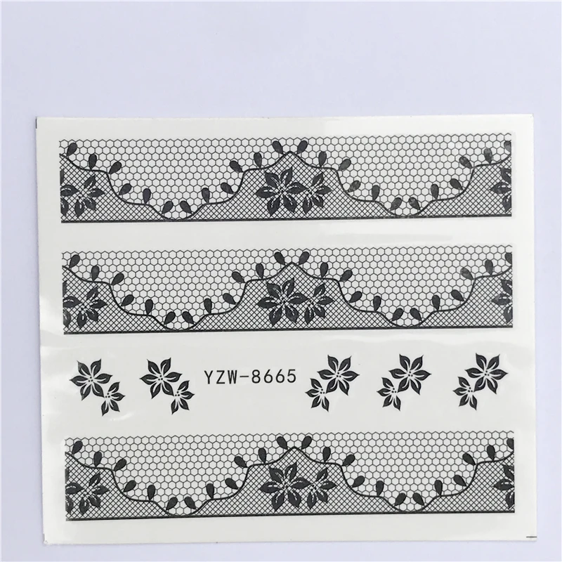 YWK, 1 лист, белые, черные наклейки для ногтей, переводные наклейки с водой, кружевные цветы, Бабочка, слайдер для украшения ногтей, маникюра