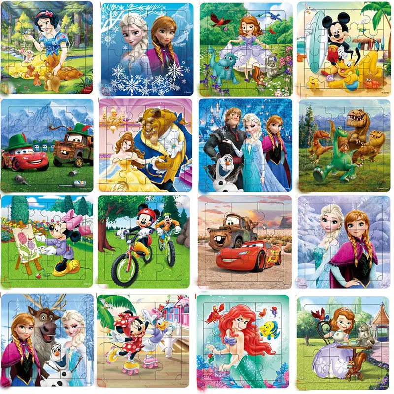 

Disney Frozen Mickey Minnie Mouse Mermaid Sofia Pooh Bear Printed Puzzle Learning Education Interesting Wooden Toys For Children