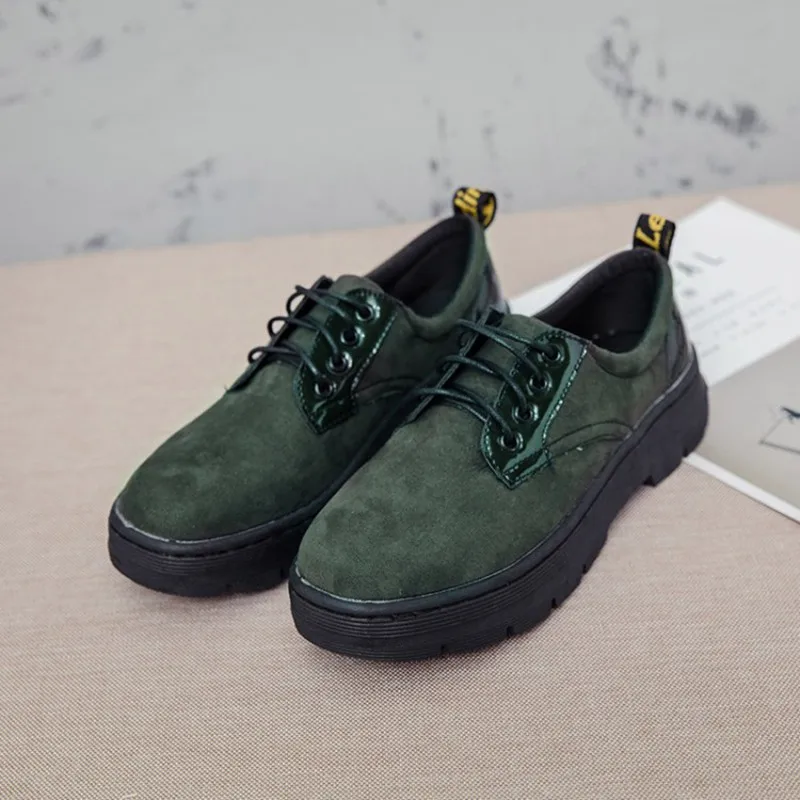 COOTELILI Casual Suede Oxford Shoes For Women Winter Autumn Platform Flat Shoes Women Lace-Up Ladies Flat Shoes 35-39     (3)