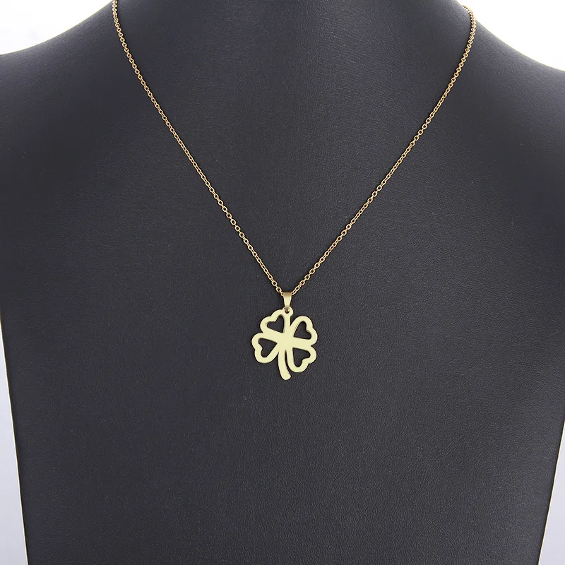 CACANA Stainless Steel Necklace For Women Man Lover's Hollow Clover Gold And Silver Color Pendant Necklace Engagement Jewelry