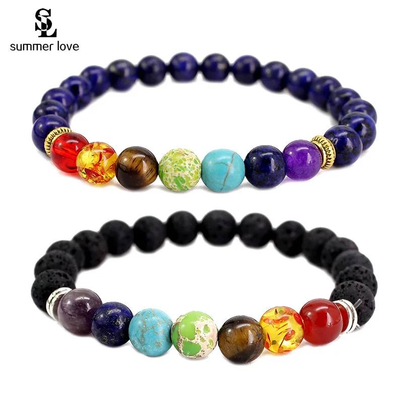 

Mix Style Fashion Handmade Natural Stone Bead Bracelets for Women Men Jewelry 7 Chakra Balance Yoga Bracelet Wholesa