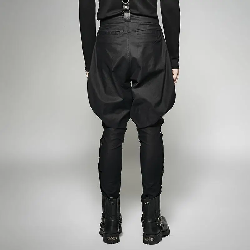Панк рейв Мужские Черные Мешковатые брюки с наплечной жгут K-269