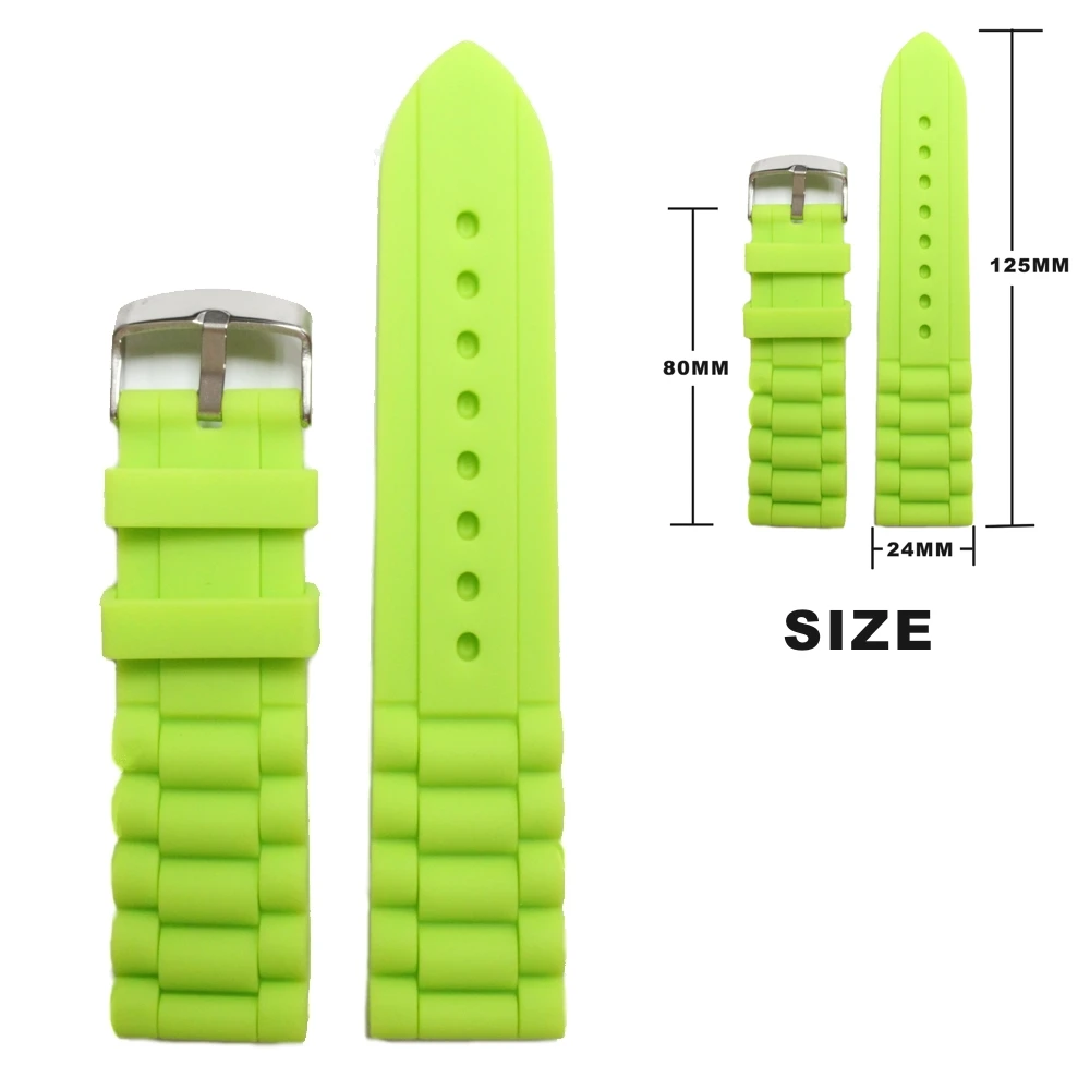 

24mm Neon Green Silicone Jelly Rubber Ladies Men Watch Band Straps WB1002G24JB