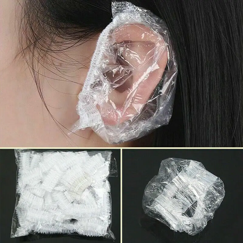 

100pcs Disposable Plastic Waterproof Ear Protector Cover Caps Salon Hairdressing Dye Shield Protection Shower Cap Tool AU30