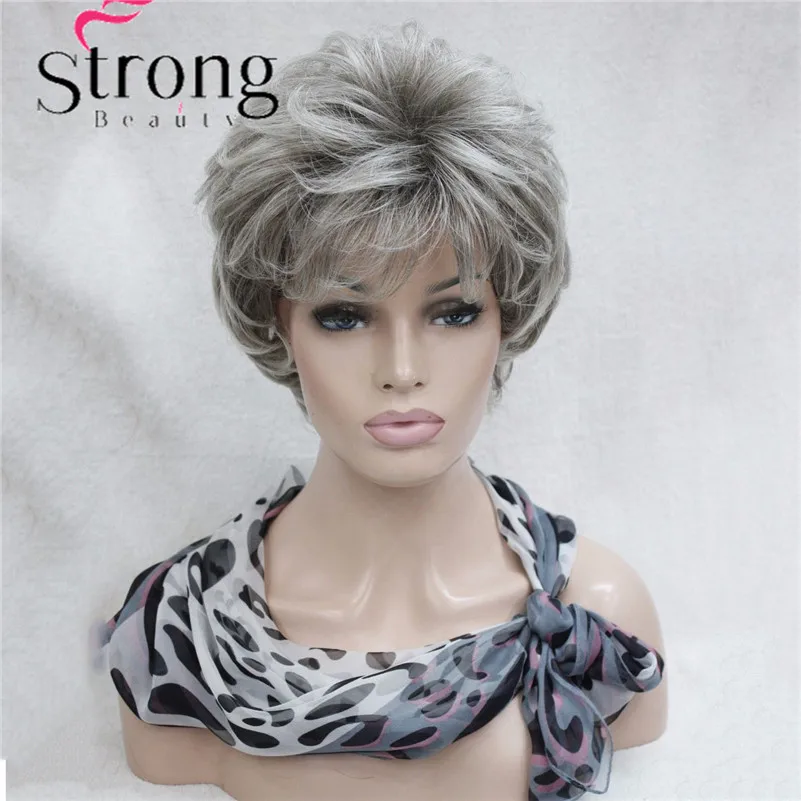 #48T fashion light gray with dark root mix curlywavy short synthetic women' full wig (1)