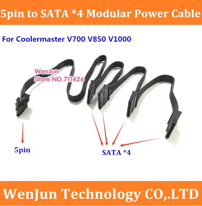 

Free Shipping black 5Pin Male to 4 SATA Modular Power Supply Adapter Cable for Coolermaster V850 V700 V1000
