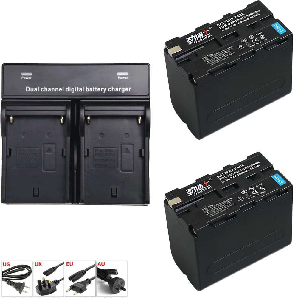 

2PCS 7900mAh NP F970 NP-F970 Camera Battery + dual LED charger For Sony NP F960 NP-F960 CCD-TRV35 DCR-TR7 np-f750 bateria