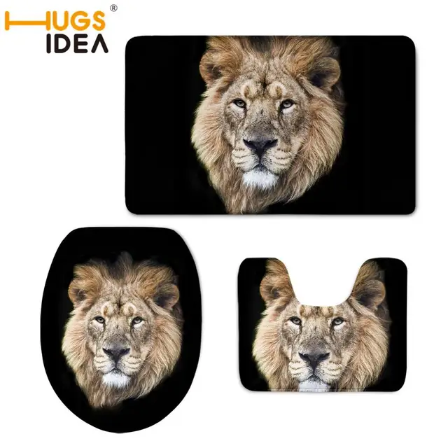 HUGSIDEA 3D Lion Tiger Print Toilet Seat Cover 3Pcs/Set Home Decor Bath