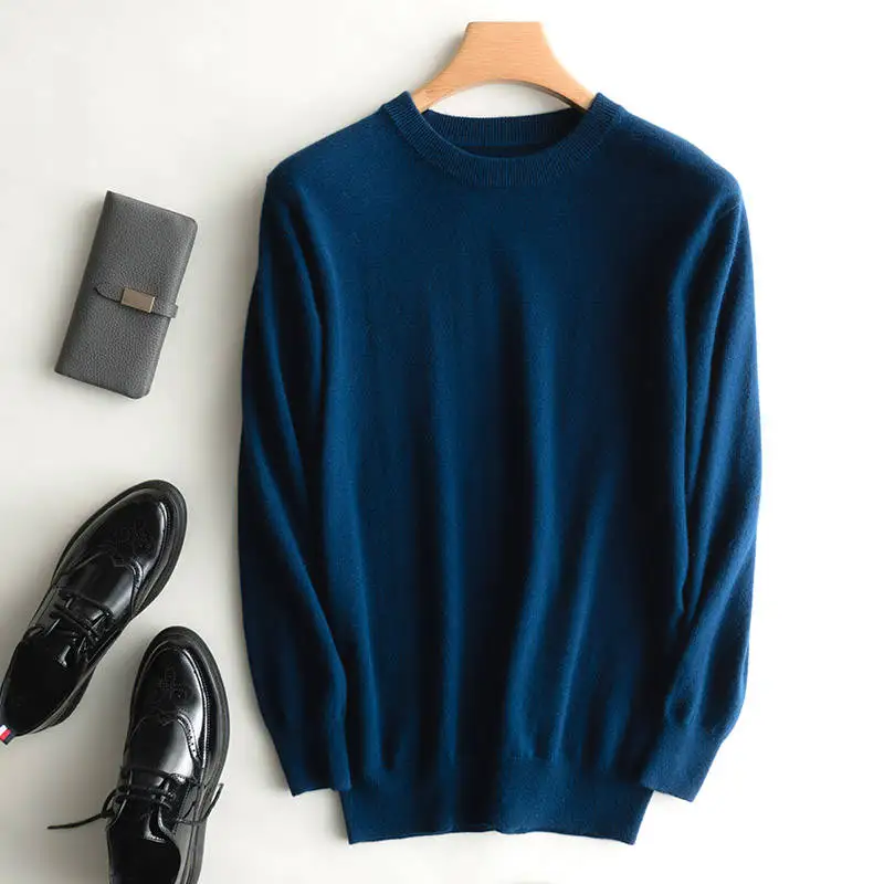 Мужские джемперы, кашемир и шерсть, вязаный свитер, горячая распродажа, Oneck, 12 цветов, высокое качество, мужской пуловер, шерстяная стандартная одежда, Топ - Цвет: sea blue