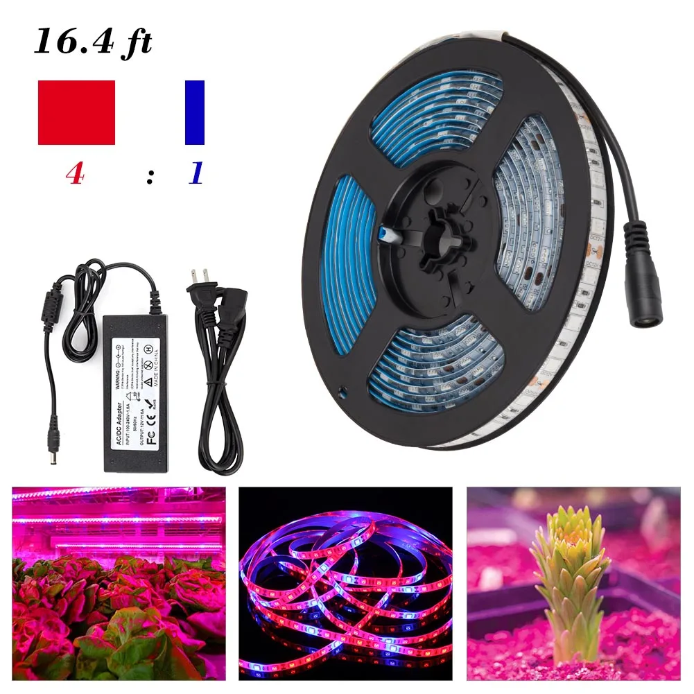 5M 12V LED Strip Light Plant Grow Lights 5050 SMD Waterproof Lamp for