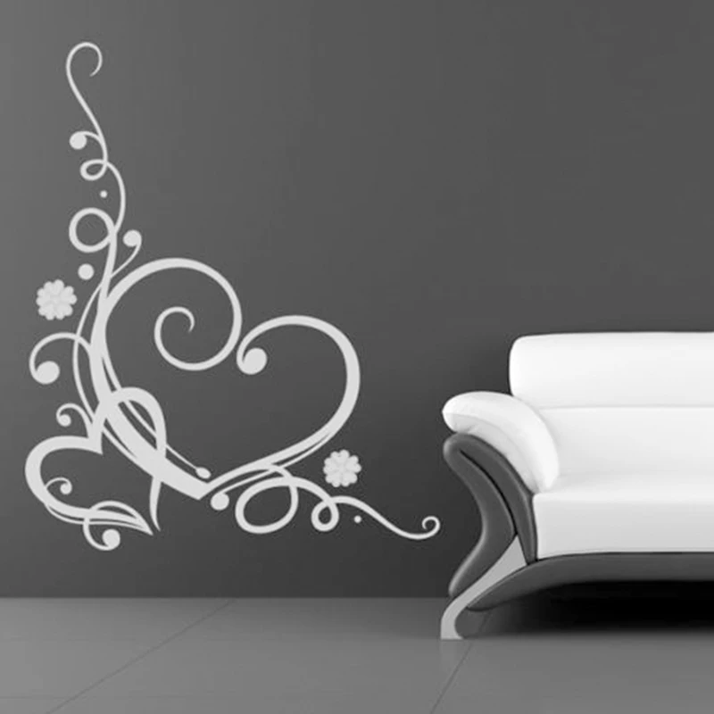 Love Heart Swirls And Flowers Corner Piece Love Hearts Wall Stickers