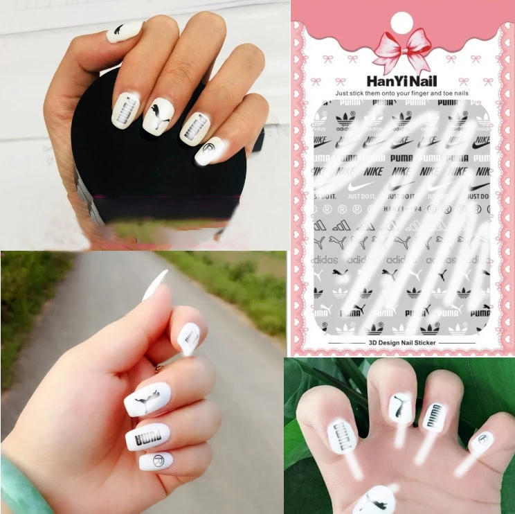 

3 sheet 3D Nail Stickers Designs Ultrathin Logo trademark Gummed 3D Nail Art Stickers Decals Makep Art Decorations HANYI194-220