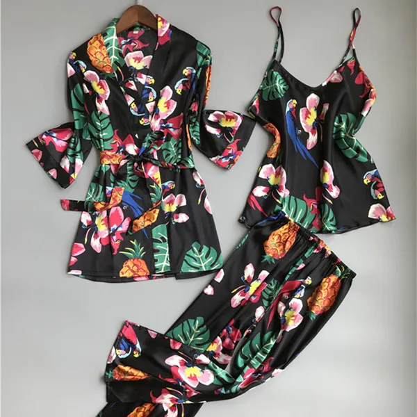 floral Fdfklak пижамы для женщин из искусственного шелка весенне-летняя Цветочная Пижама для женщин Pijama Mujer комплекты ночного белья Q1028 - Цвет: floral