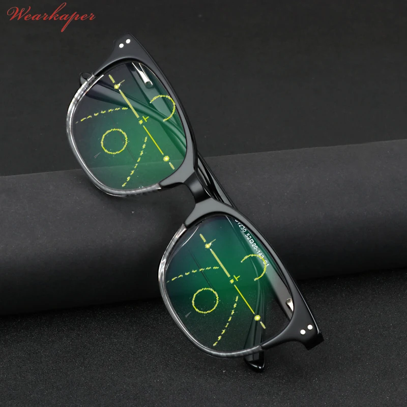 

WEARKAPER Acetate Adjustable Vision Bifocal Transition Sun Photochromic Progressive Reading Glasses Multifocal Eyeglasses