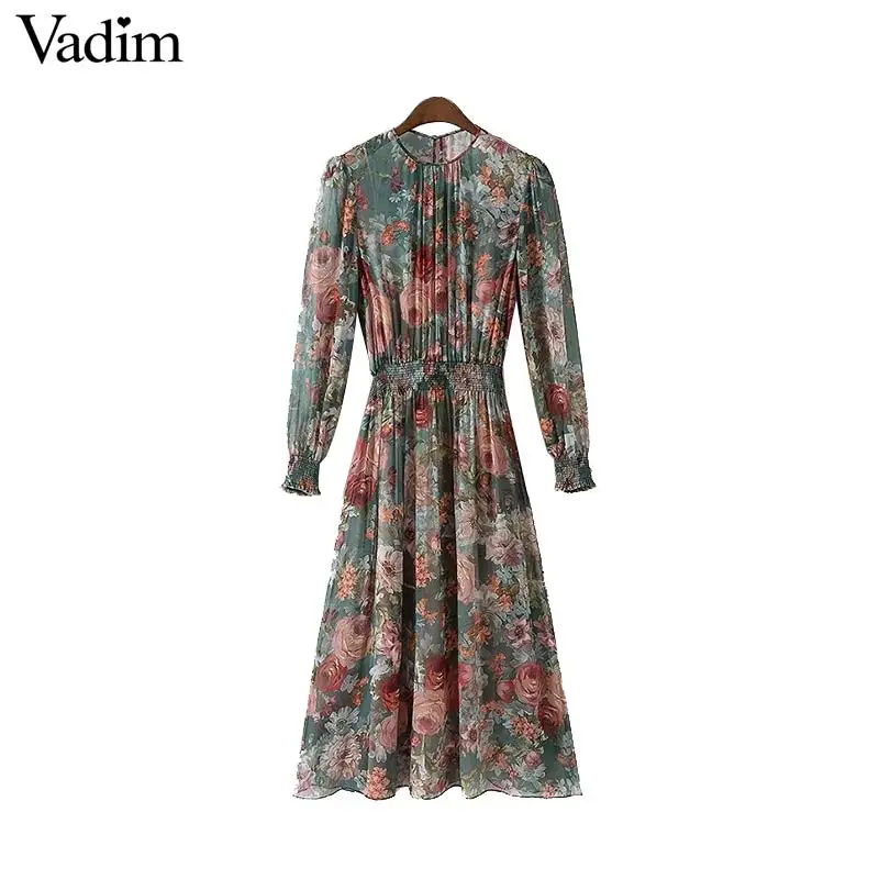 Vadim женское цветочное шифоновое платье комплект из двух предметов с длинным рукавом и эластичной талией до середины икры с круглым вырезом повседневные Брендовые платья vestidos QZ3200