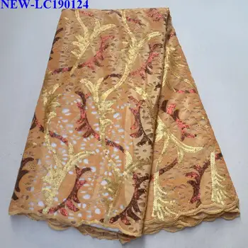

2019 High Quality African french tulle lace fabrics With sequins French Mesh Tulle Lace Material For a wedding dress SX-005