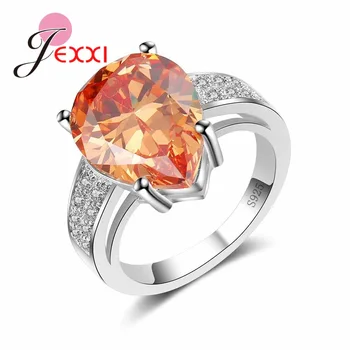 

Simple Waterdrop Engagement Party 925 Sterling Silver Ring White/Champagne Color Zircon Rings For Women Fashion Jewelry