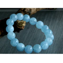 Натуральный синий Берил Аквамарин стрейч браслеты круглые бусины 11 мм