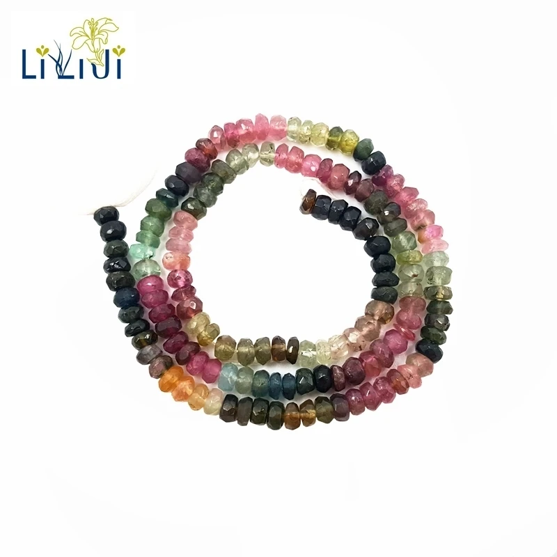 

LiiJi Unique Natural Multi Color Faceted Flat Round Tourmaline Beads 3x5mm DIY Jewelry Making Necklace Bracelet Approx 36cm