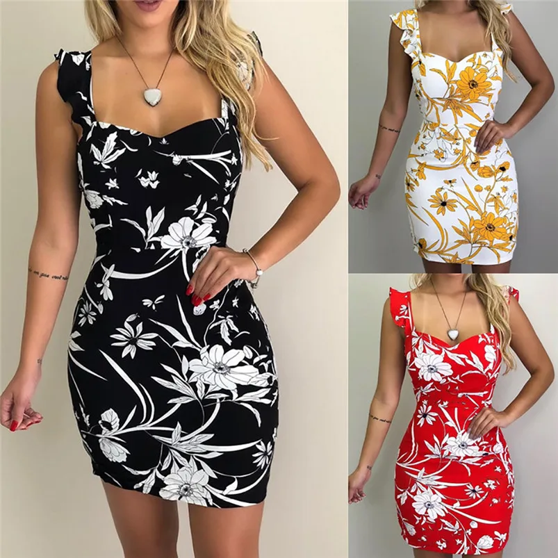 Fashion Women Summer Sleeveless Printed Elastic Waist Casual Beach Party Mini Dress vestidos largos cortos mujer H13 (1)