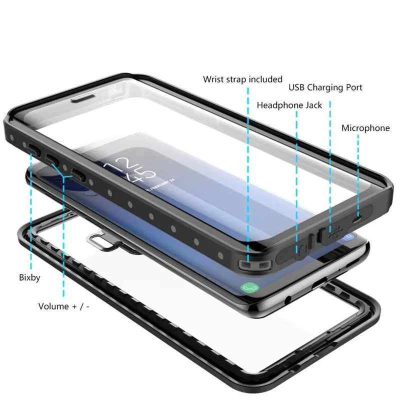 360 كامل حماية للماء حقيبة الهاتف حقيبة لهاتف سامسونج غالاكسي s9 plus السباحة الغوص غطاء لسامسونج ملاحظة 9 8 قذيفة كوكه
