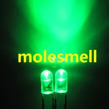 1000 шт. 3 мм зеленый круглый Flangeless яркий прозрачный светодиодных лампы 3 мм зеленый светодиод