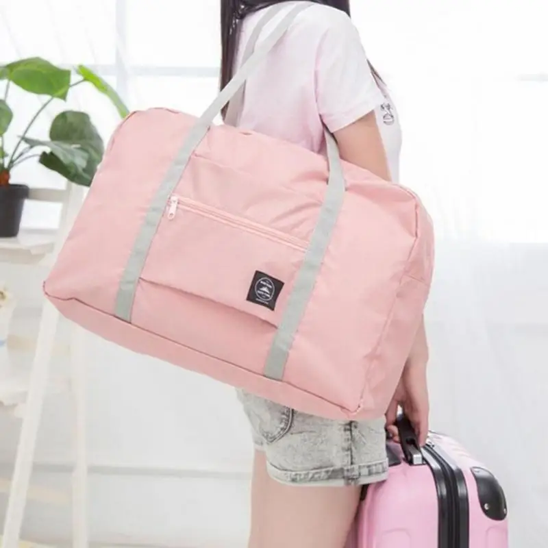 Водонепроницаемые нейлоновые дорожные сумки, дорожная сумка для багажа, Большая вместительная складная сумка для женщин и мужчин, органайзер, упаковка, сумка для выходных#20 - Цвет: pink