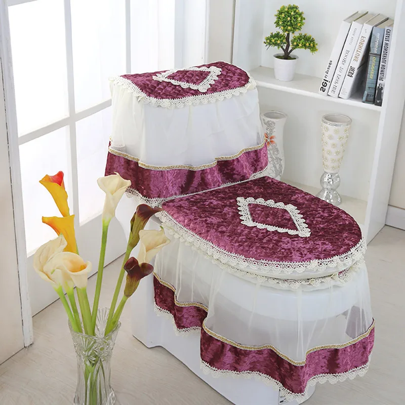

Lace toilet seat cover bathroom toilet cushion ring cover toilet trap Tank cover Potty sets bath mat toilet 3 piece set