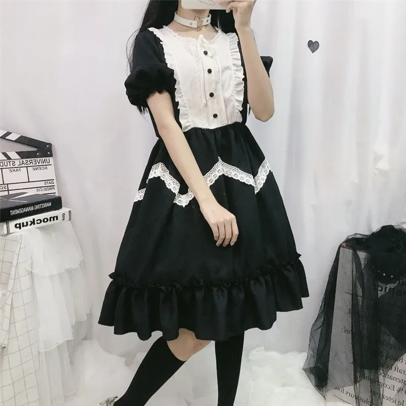 LISM Summer Japanese Lolita Vintage Dress Female Soft Girl Wind Cute Fungus Lace Short Sleeve -Zentai shop online