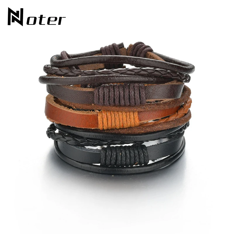

Noter 4 Styles Leather Wrap Bracelet Male Boys Handmade Braided Rope Braslet Vintage Punk Adjustable Brazalete For Hombre Joyas