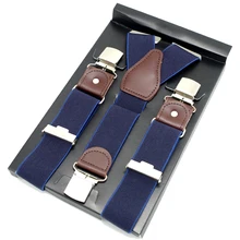 Кожаные мужские темно-синие эластичные брюки на подтяжках, мужские подтяжки с регулируемой длиной 3,5 см* 120 см GBD9408