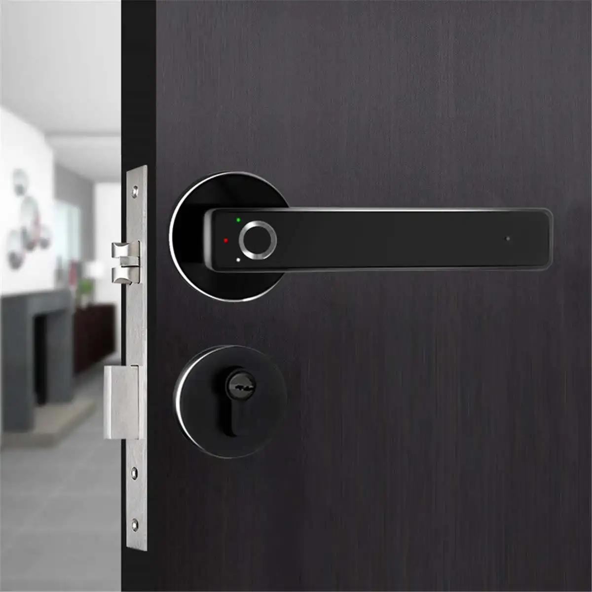 

Zinc Alloy Silent Smart Fingerprint Lock Door Interior Entry Anti-Theft Home Security Lock + Key Access Control Supplies Black