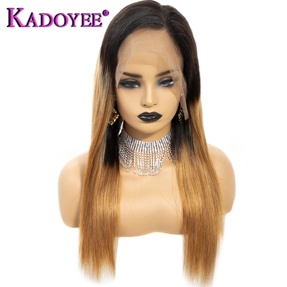 Brazilian Straight Lace Front Wig With Baby Hair Pre Plucked Hairline Ombre 1B27 Color Ear to Ear Human Hair Lace Frontal Wig